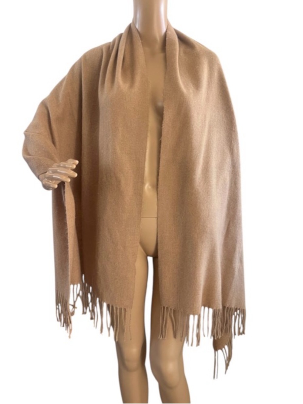 Liz Claiborne Camel Fringe Shawl Poncho